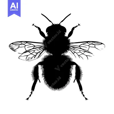Aset premium populer: Black and White Silhouette of a Bumblebee with Spread Wings