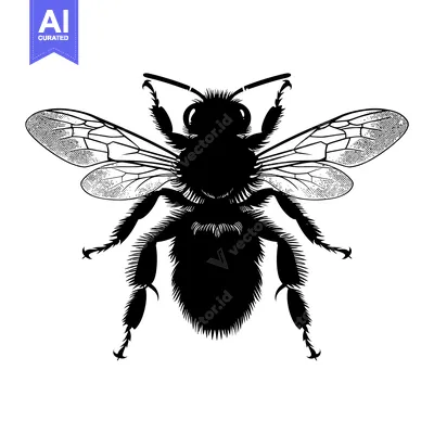 Black and White Silhouette of a Bee with Spread Wings