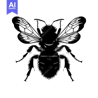 Aset premium populer: Black and White Silhouette of a Bee with Spread Wings