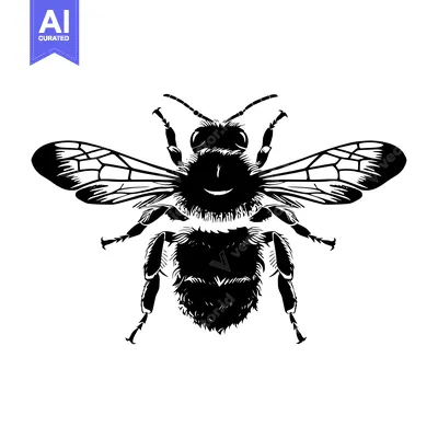 Aset desain premium: Black and white silhouette of a bee with outstretched wings