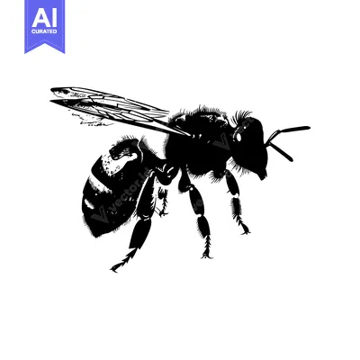 A Black and White Silhouette of a Honey Bee in Flight