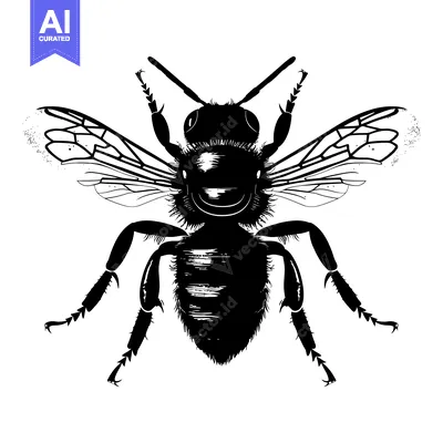 Aset premium populer: A Black and White Silhouette of a Bee with Outstretched Wings