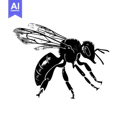 Popular premium asset: Black and White Silhouette of a Bee with Wings Spread
