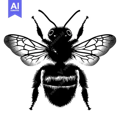 Aset desain premium: Black and White Illustration of a Bumblebee with Spread Wings