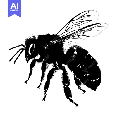 Aset desain premium: Black and White Silhouette of a Bee in Flight