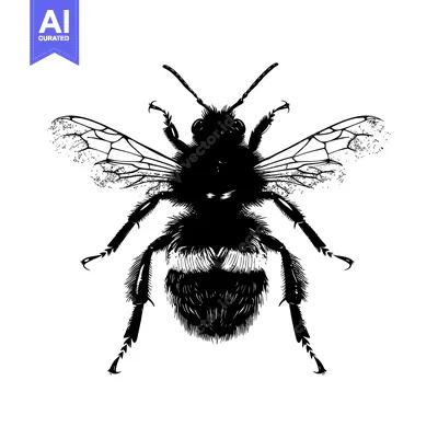 Aset desain premium: Black and White Silhouette of a Bumblebee with Outstretched Wings