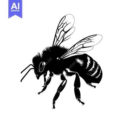 Black and white silhouette of a honeybee in flight