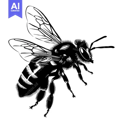 Popular premium asset: Black and White Illustration of a Honeybee in Flight