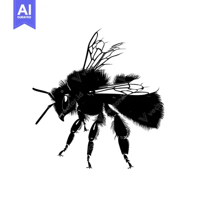 Silhouette of a Bee with Wings Spread Out