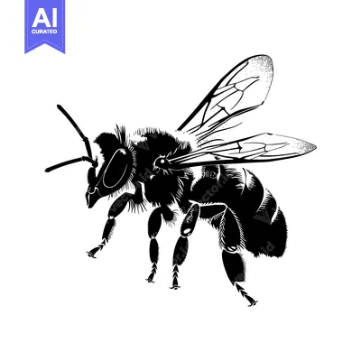 Black and White Silhouette of a Honey Bee in Flight