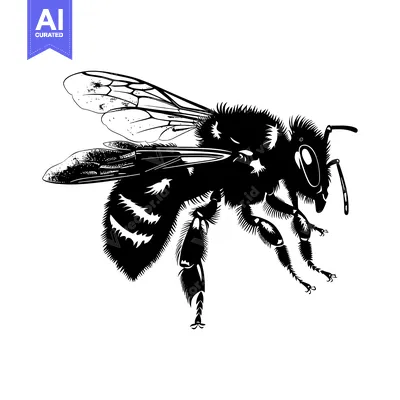 Aset premium populer: Black and White Illustration of a Honeybee in Flight