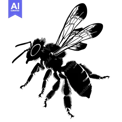 Black and White Silhouette of a Honeybee in Flight