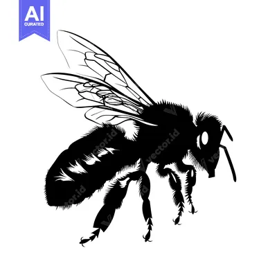 Black and White Silhouette of a Honeybee in Flight