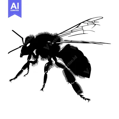 Aset desain premium: Black and White Silhouette of a Bee