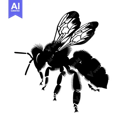 Aset premium populer: Black and White Silhouette of a Bee with Wings Spread