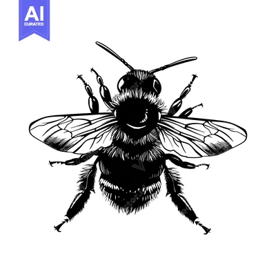 Aset desain premium: Black and White Illustration of a Bumblebee