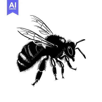 Aset desain premium: Black and White Silhouette of a Honey Bee with Wings Spread