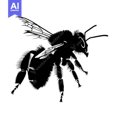 Aset desain premium: Black and White Silhouette of a Honeybee in Flight