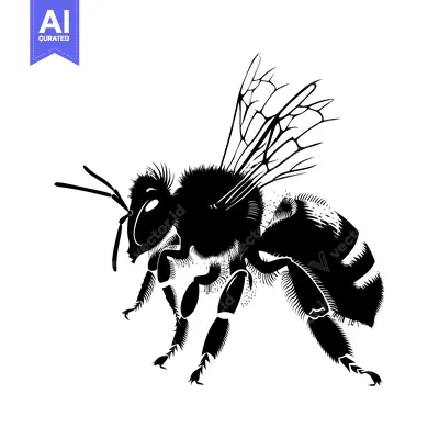Black and White Silhouette of a Honeybee in Flight