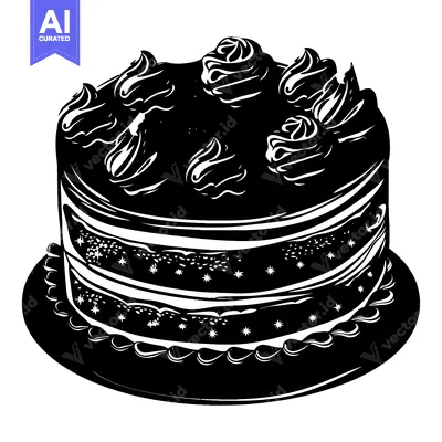 Black and White Illustration of a Decorated Cake
