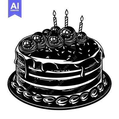 Popular premium asset: Black and White Illustration of a Birthday Cake with Candles