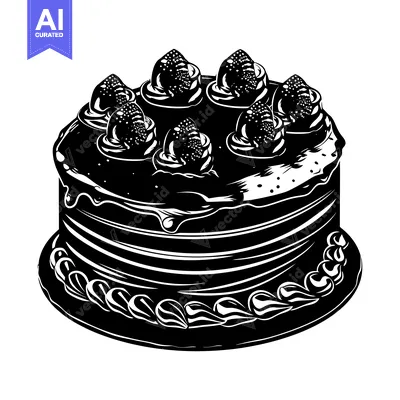 Aset premium populer: Black and White Silhouette of a Cake with Strawberry Toppings