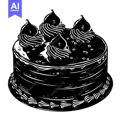 Popular premium asset: Black and White Illustration of a Multi-Layered Cake with Swirled Fros