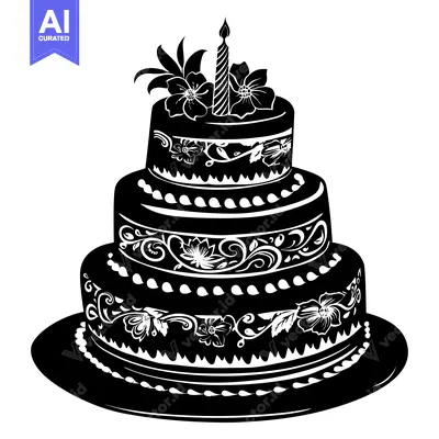 Aset premium populer: Three-Tiered Birthday Cake with Candle and Floral Decorations