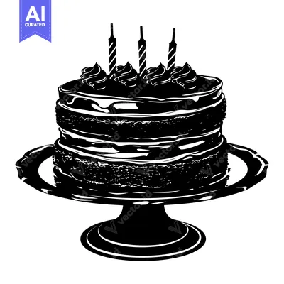 Aset premium populer: Black and White Silhouette of a Birthday Cake with Candles
