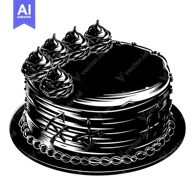 Aset desain premium: Black and White Silhouette of a Cake with Icing