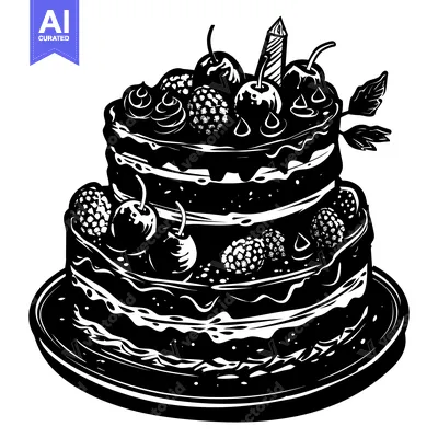 Aset premium populer: Two-Tiered Birthday Cake with Cherries and a Candle