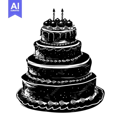 Popular premium asset: A Black and White Illustration of a Four-Tiered Birthday Cake with Can