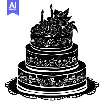 Premium design asset: A Silhouette of a Three-Tiered Wedding Cake with Flowers and Candles