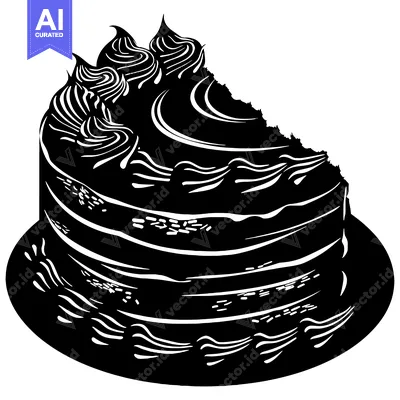 Aset premium populer: A Black and White Illustration of a Cake with a Bite Taken Out