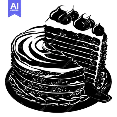 Aset premium populer: Black and White Illustration of a Layered Cake with a Slice Missing