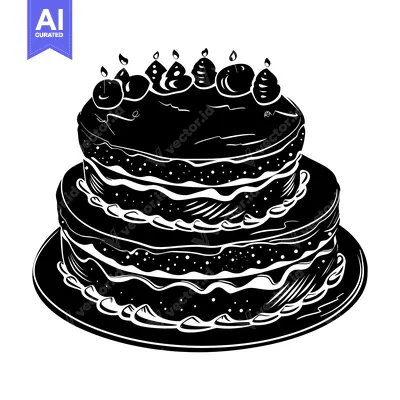 Premium design asset: Black and White Silhouette of a Two-Tier Birthday Cake with Candles an