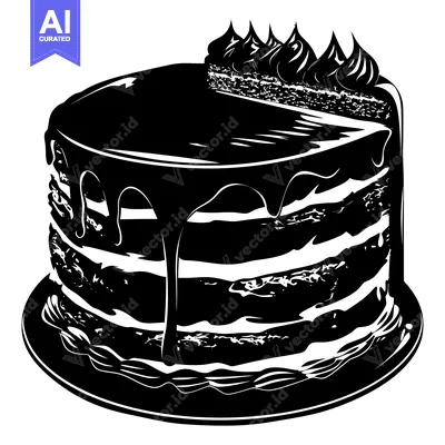 Aset premium populer: Black and White Silhouette of a Layered Chocolate Cake with Icing