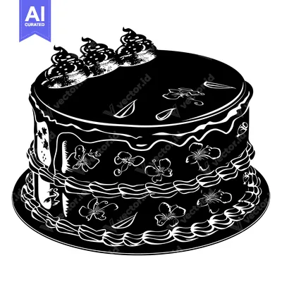 Aset premium populer: Black and White Silhouette of a Decorated Cake