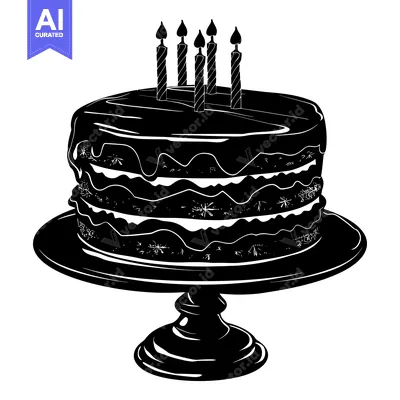 Aset premium populer: Black and White Silhouette of a Birthday Cake with Candles