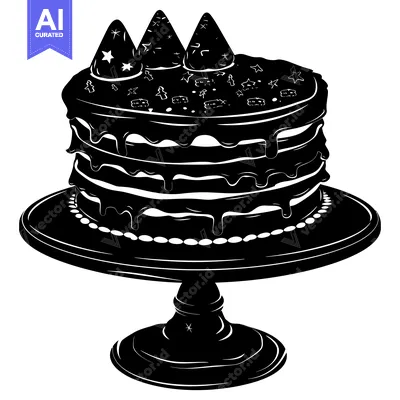 Aset premium populer: Black and White Silhouette of a Cake with Three Topped Hats