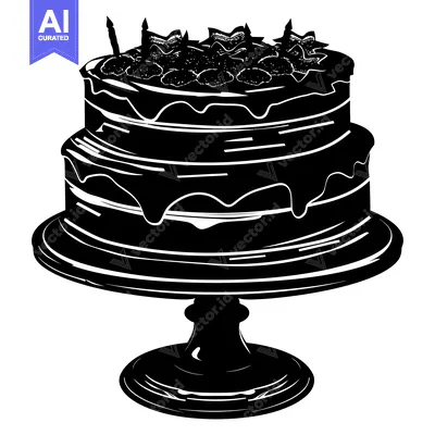 Popular premium asset: A Two-Tiered Birthday Cake with Candles and Toppings on a Stand