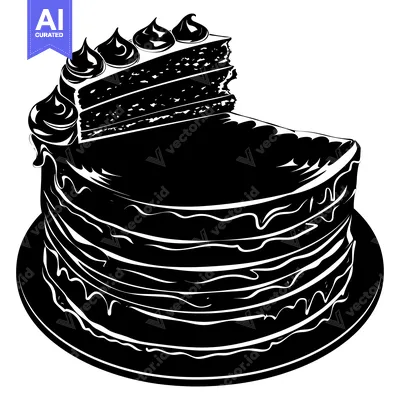 Aset premium populer: Black and White Silhouette of a Layered Cake with Icing