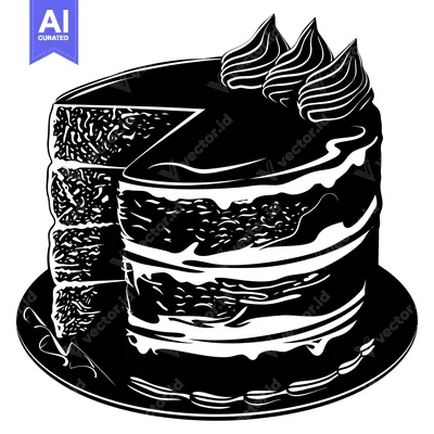 Aset premium populer: Black and White Silhouette of a Layered Cake with Icing