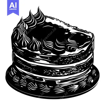Aset premium populer: Black and White Illustration of a Slice of Layered Cake with Swirled F
