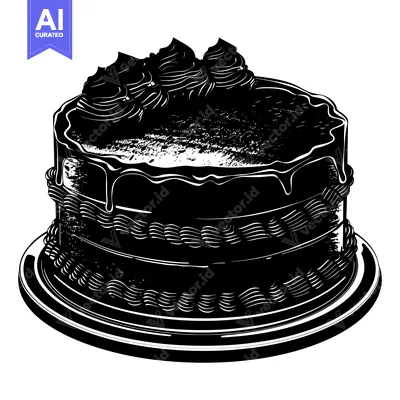 Aset premium populer: Black and White Illustration of a Chocolate Cake with Icing