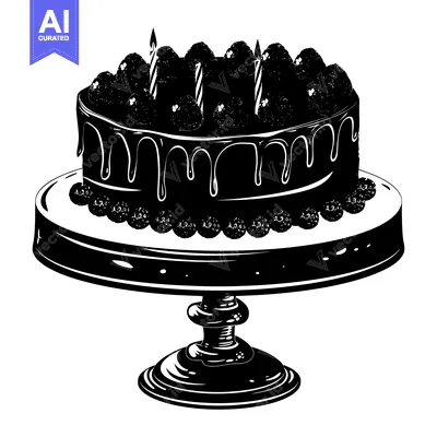 Premium design asset: Black and White Silhouette of a Birthday Cake on a Stand