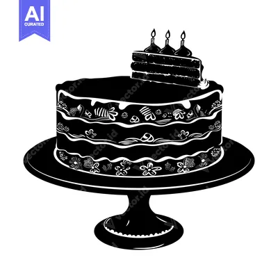 Aset premium populer: Black and White Silhouette of a Birthday Cake with Candles