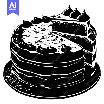 Aset premium populer: A Slice of Chocolate Cake with Icing on a Plate