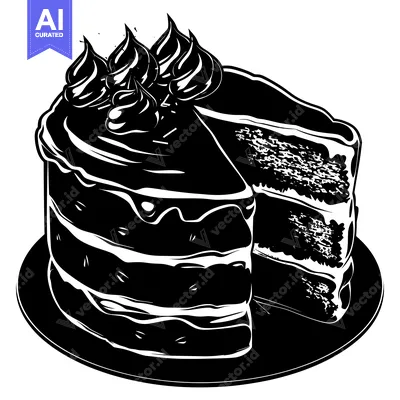 Aset premium populer: A Black and White Illustration of a Sliced Cake with Icing