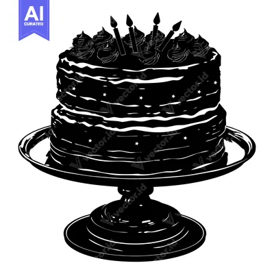 Aset premium populer: Black and White Silhouette of a Birthday Cake with Candles on a Stand